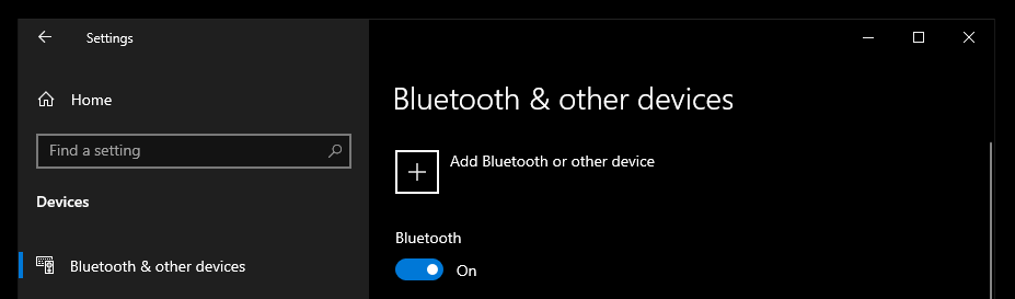 Bluetooth in Windows Settings